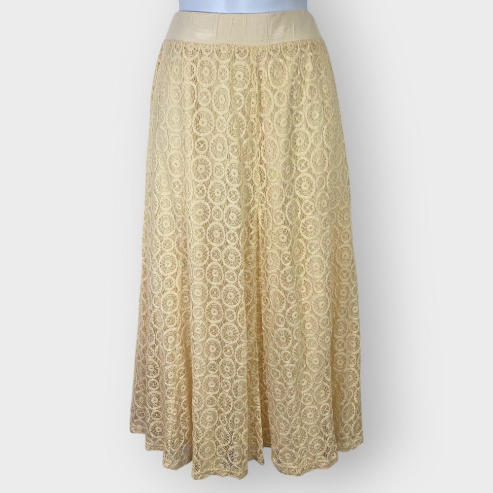 Lapis Maxi Lace Skirt | Large | Ivory | Lined Elastic Waist | Flowy Cottage Boho